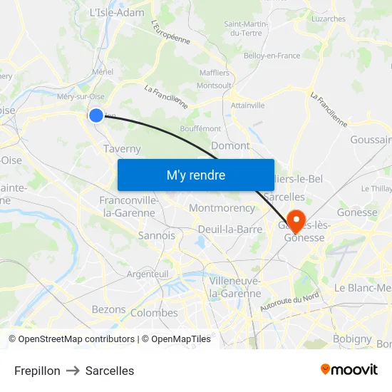 Frepillon to Sarcelles map