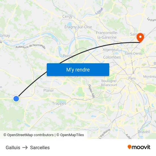 Galluis to Sarcelles map