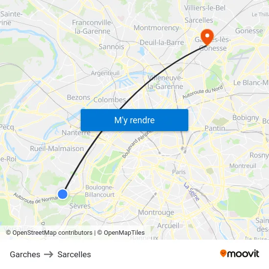 Garches to Sarcelles map