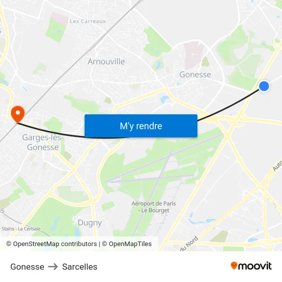 Gonesse to Sarcelles map