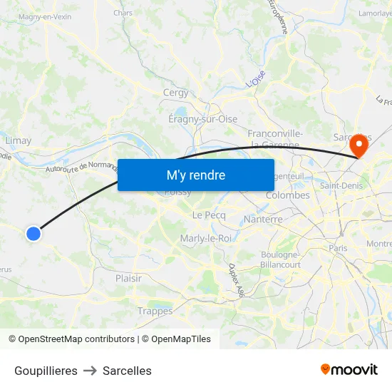 Goupillieres to Sarcelles map