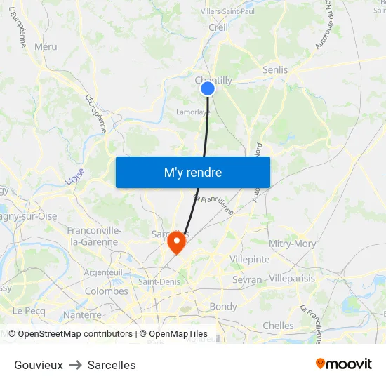 Gouvieux to Sarcelles map