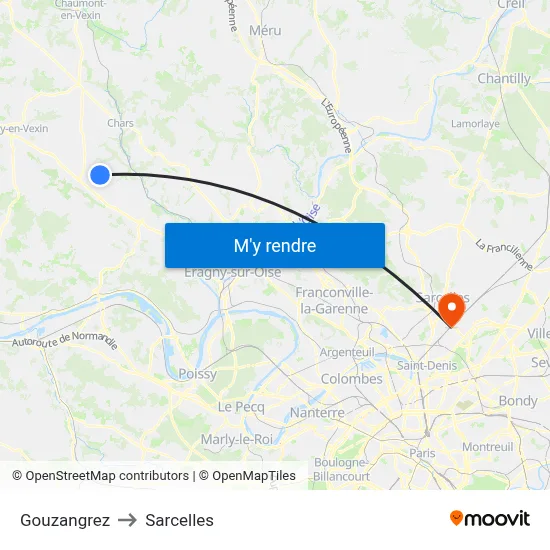 Gouzangrez to Sarcelles map