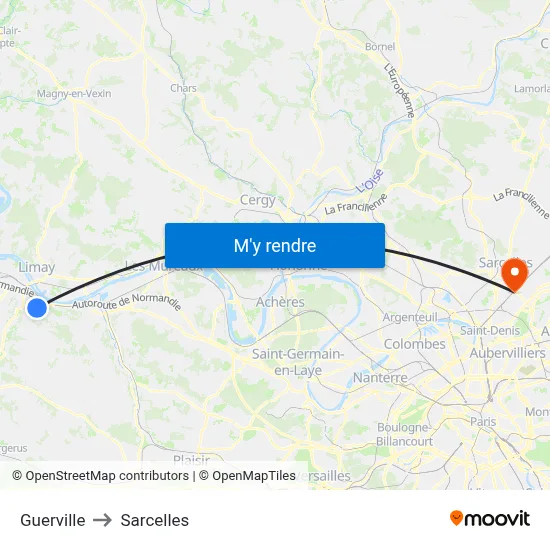 Guerville to Sarcelles map