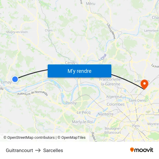 Guitrancourt to Sarcelles map