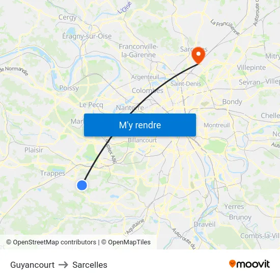 Guyancourt to Sarcelles map