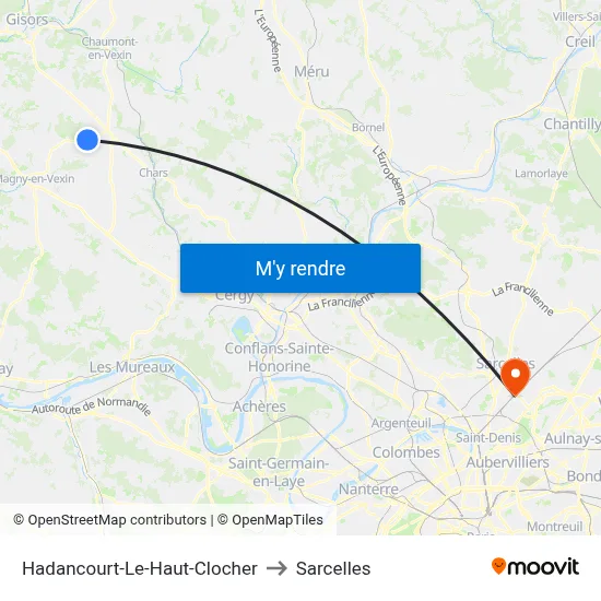 Hadancourt-Le-Haut-Clocher to Sarcelles map