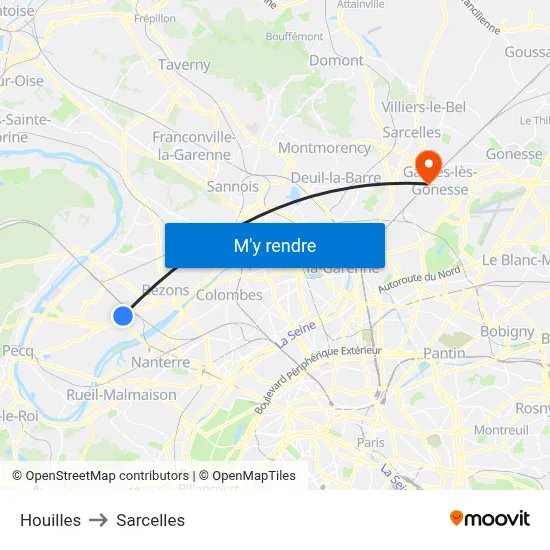 Houilles to Sarcelles map