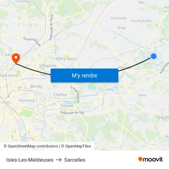 Isles-Les-Meldeuses to Sarcelles map