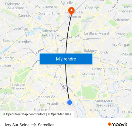 Ivry-Sur-Seine to Sarcelles map