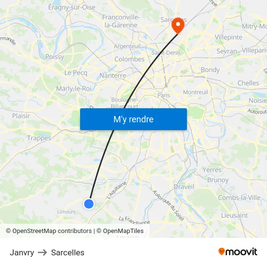 Janvry to Sarcelles map