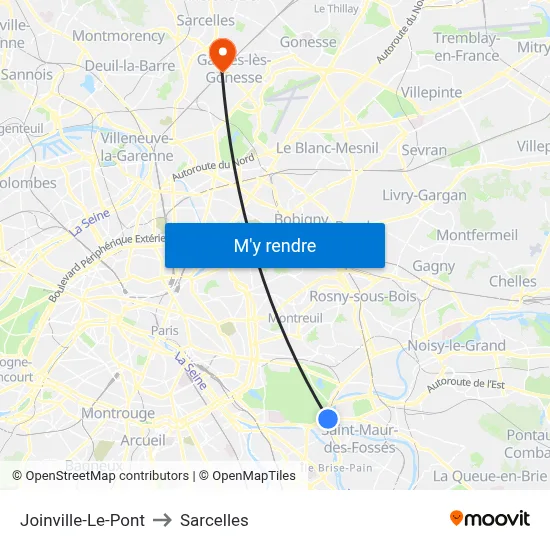Joinville-Le-Pont to Sarcelles map
