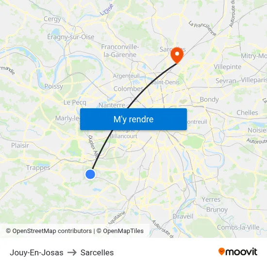 Jouy-En-Josas to Sarcelles map