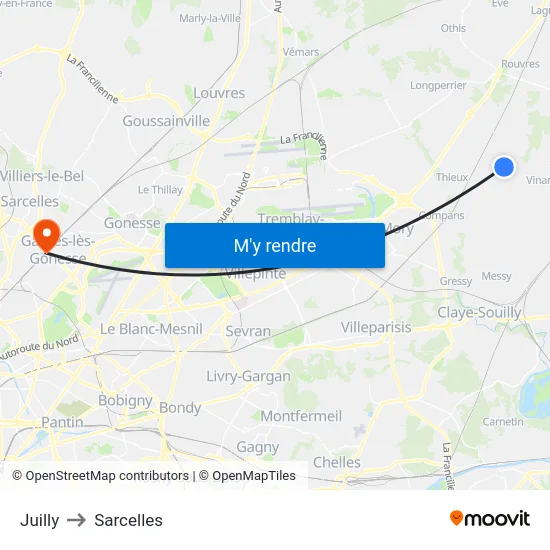 Juilly to Sarcelles map