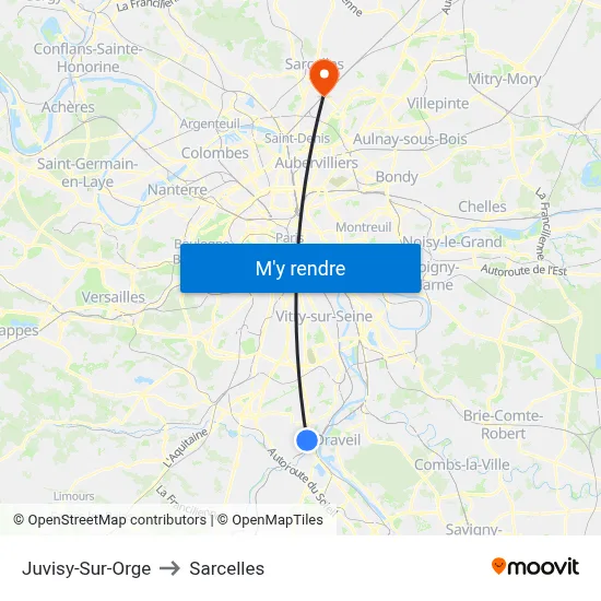 Juvisy-Sur-Orge to Sarcelles map