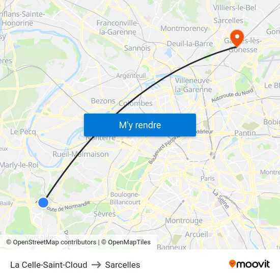 La Celle-Saint-Cloud to Sarcelles map