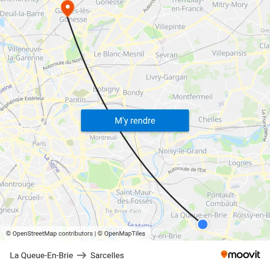 La Queue-En-Brie to Sarcelles map