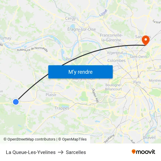 La Queue-Les-Yvelines to Sarcelles map
