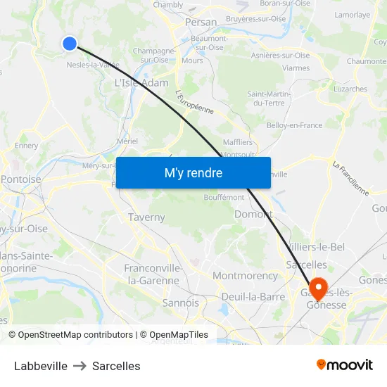 Labbeville to Sarcelles map