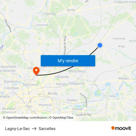 Lagny-Le-Sec to Sarcelles map
