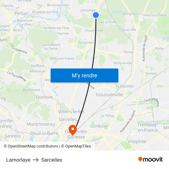 Lamorlaye to Sarcelles map