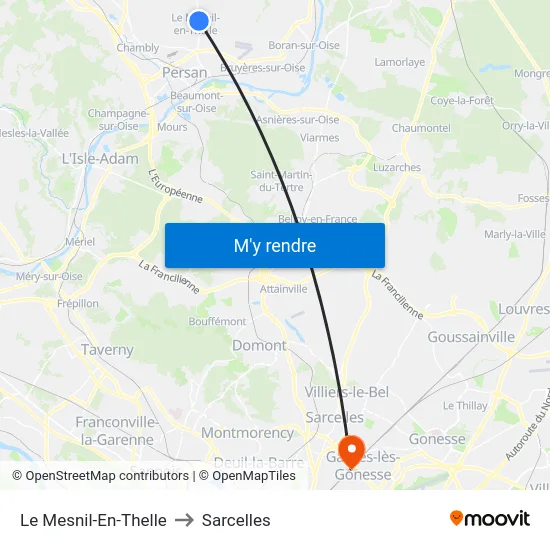 Le Mesnil-En-Thelle to Sarcelles map