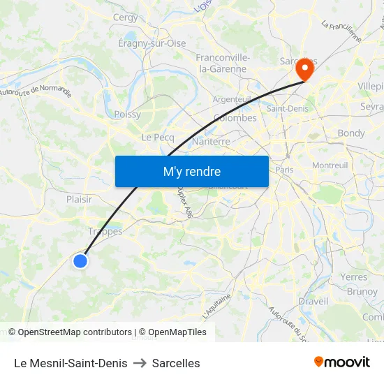 Le Mesnil-Saint-Denis to Sarcelles map
