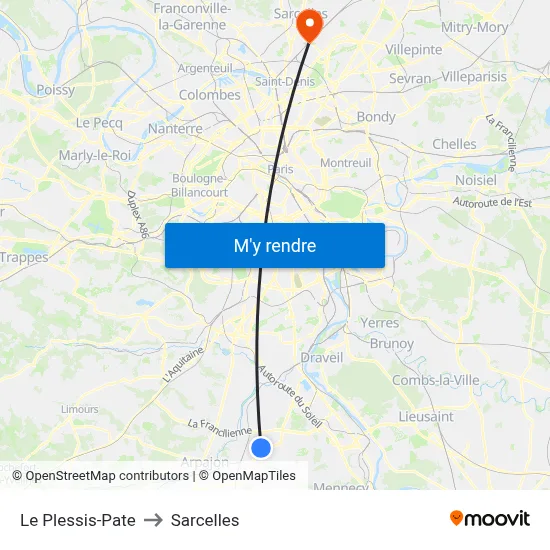Le Plessis-Pate to Sarcelles map