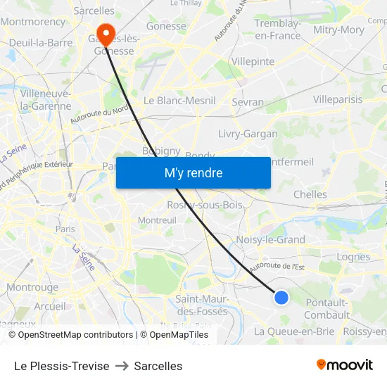 Le Plessis-Trevise to Sarcelles map