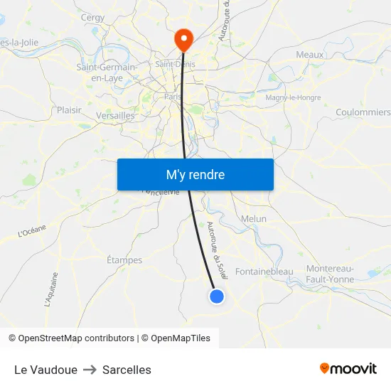 Le Vaudoue to Sarcelles map