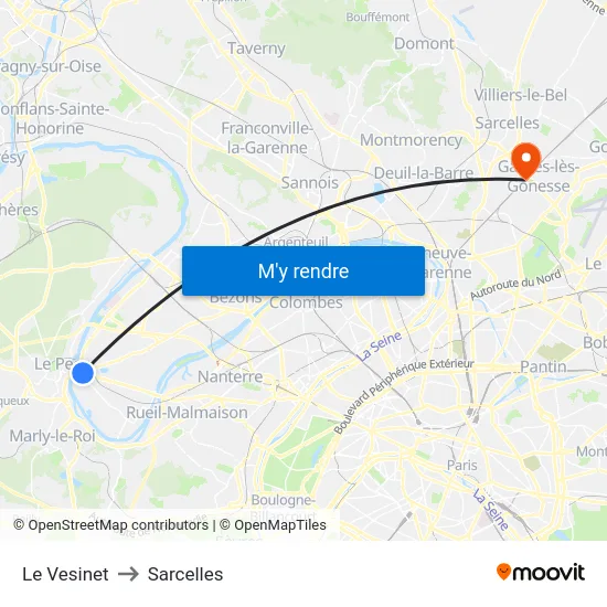 Le Vesinet to Sarcelles map