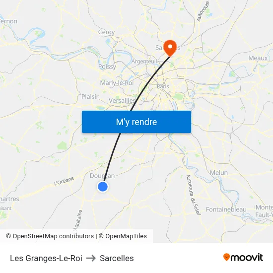 Les Granges-Le-Roi to Sarcelles map