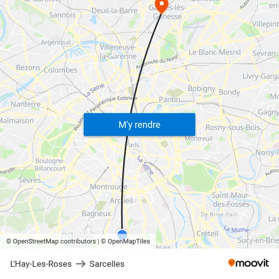 L'Hay-Les-Roses to Sarcelles map