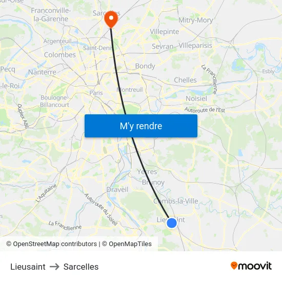 Lieusaint to Sarcelles map