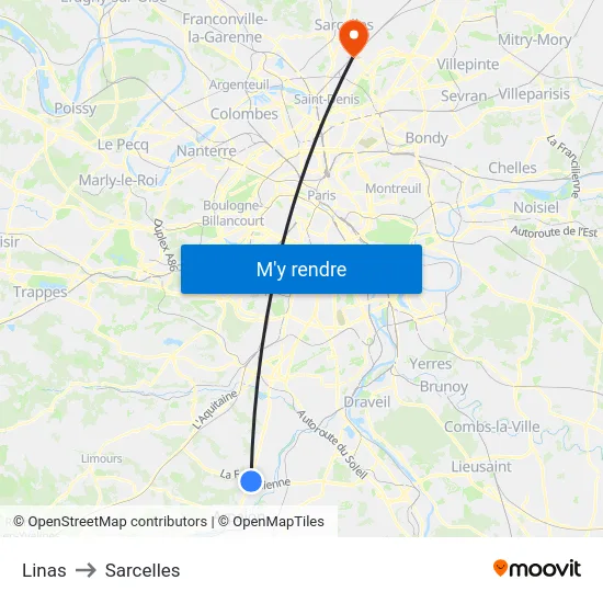 Linas to Sarcelles map
