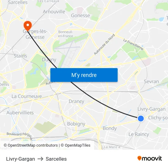 Livry-Gargan to Sarcelles map
