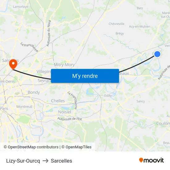 Lizy-Sur-Ourcq to Sarcelles map