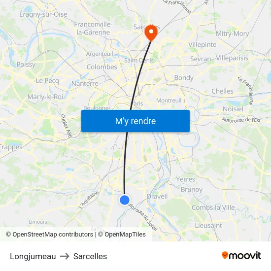 Longjumeau to Sarcelles map