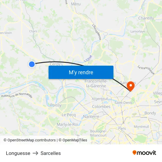 Longuesse to Sarcelles map