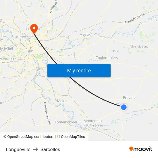 Longueville to Sarcelles map