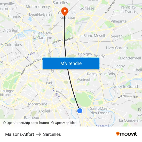 Maisons-Alfort to Sarcelles map
