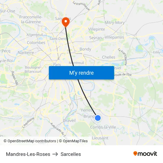 Mandres-Les-Roses to Sarcelles map