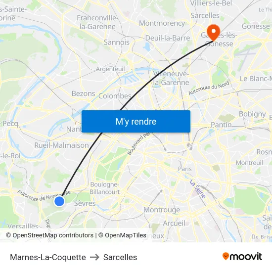 Marnes-La-Coquette to Sarcelles map