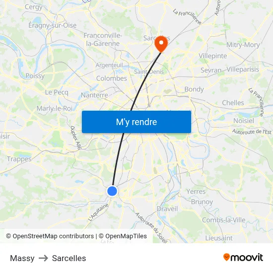 Massy to Sarcelles map