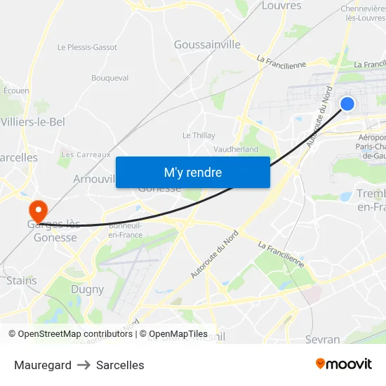 Mauregard to Sarcelles map