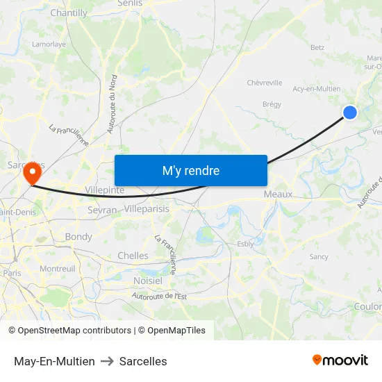 May-En-Multien to Sarcelles map