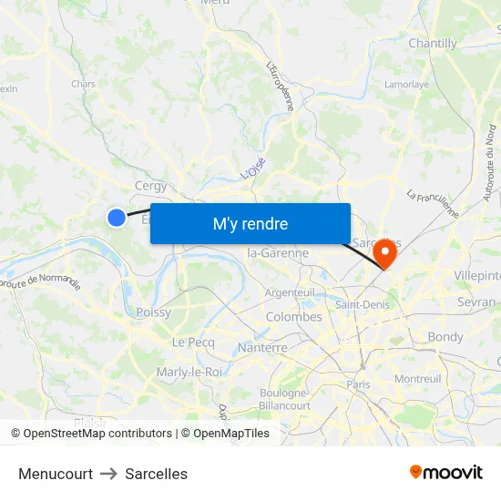 Menucourt to Sarcelles map