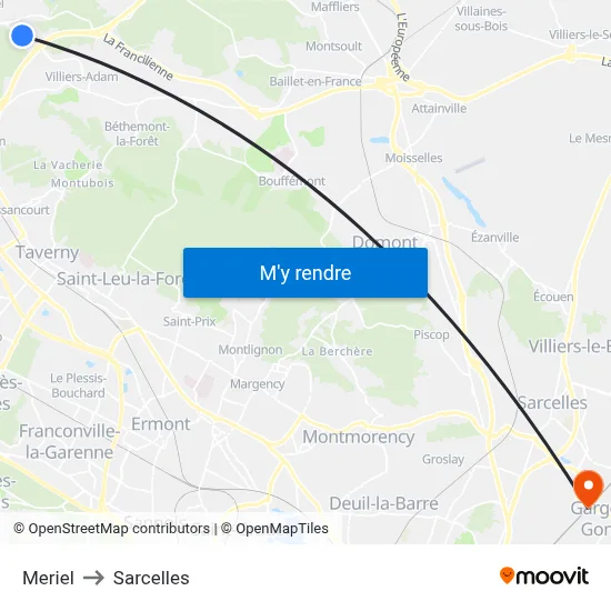 Meriel to Sarcelles map