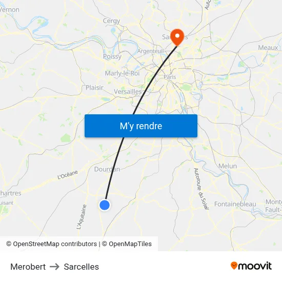Merobert to Sarcelles map