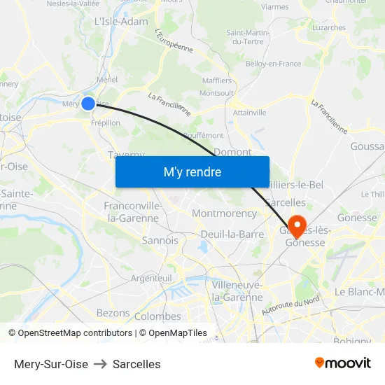 Mery-Sur-Oise to Sarcelles map